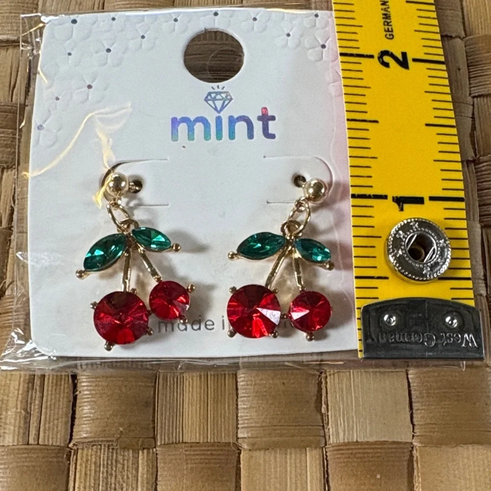 Mint Cherry Earrings with Vibrant Red and Green Accents